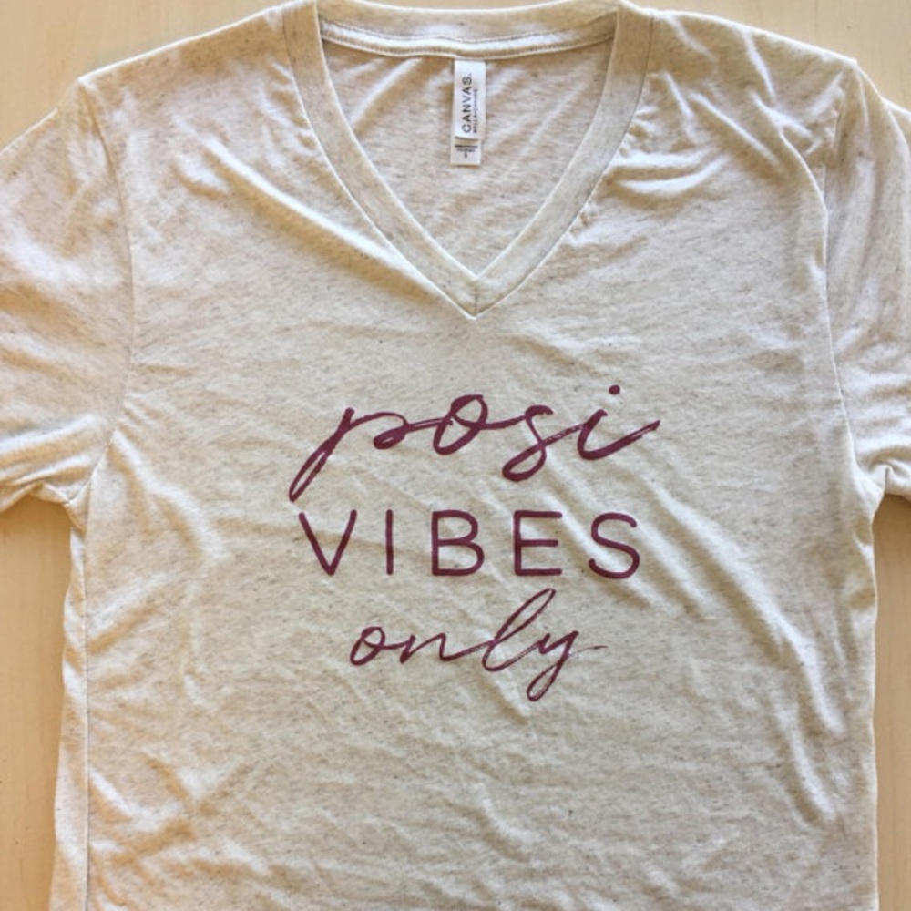 V Neck triblend “posi vibes only” unisex tee